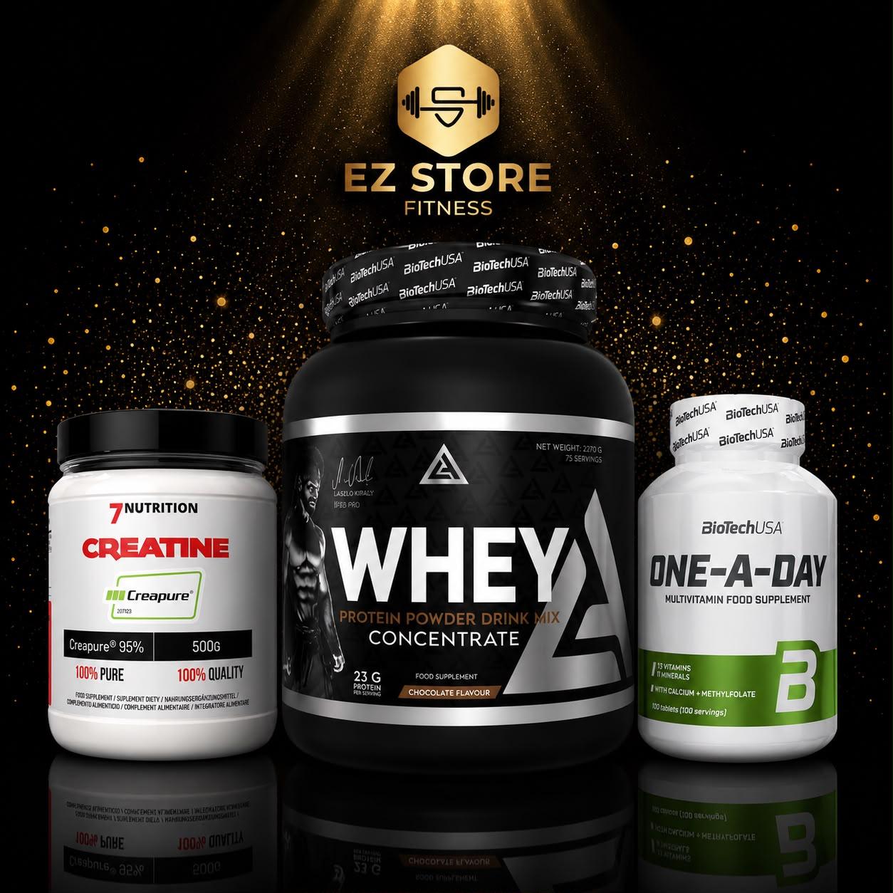 Pack 11 : Lazar Angelov Whey Concentrate 2270g -ONE-A-DAY Multivitamines 100 - Creapure® 500g 7Nutrition -