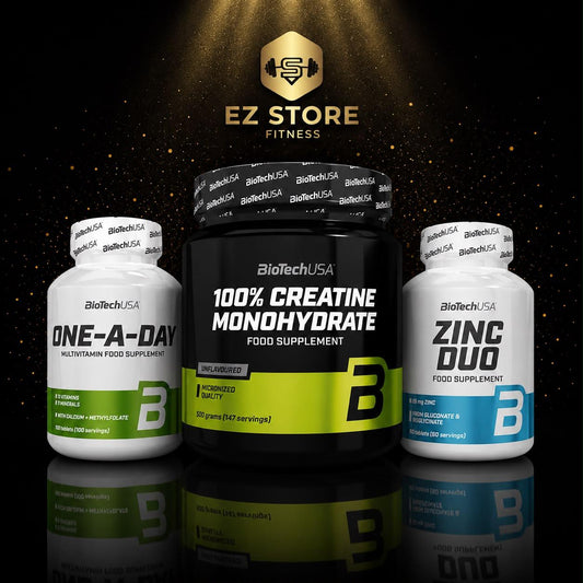 Pack 12 : Creatine Monohydrate Biotech USA 500G - ONE-A-DAY Multivitamines - Zinc Duo 25mg ( Livraison Gratuit )